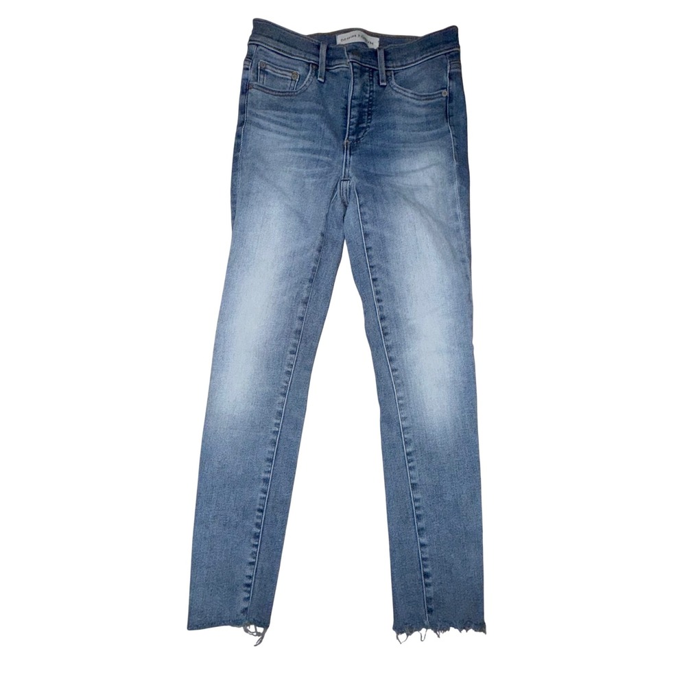 DENIM FORUM The Nico Mid Rise Crop Jeans Blue Distressed Raw Hem‎ Size 24